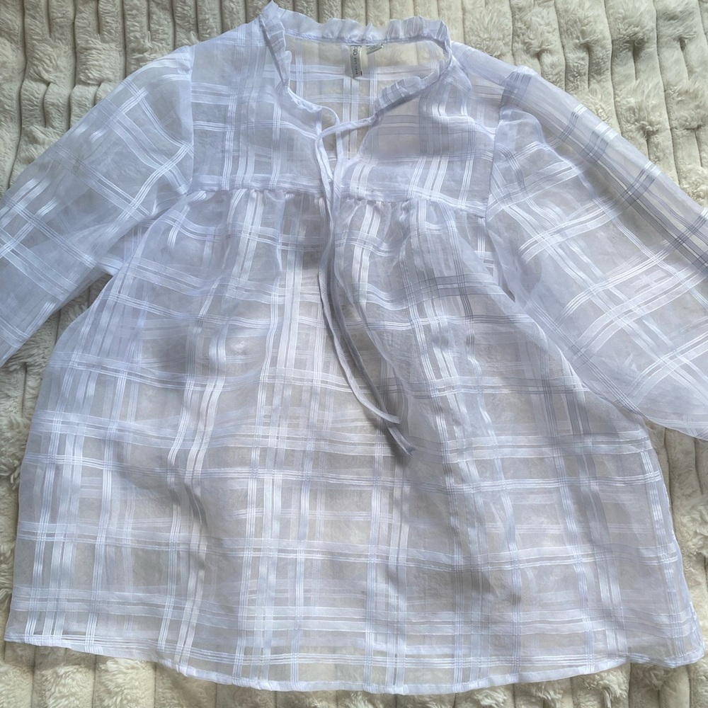 Cato White Sheer Plaid Top
